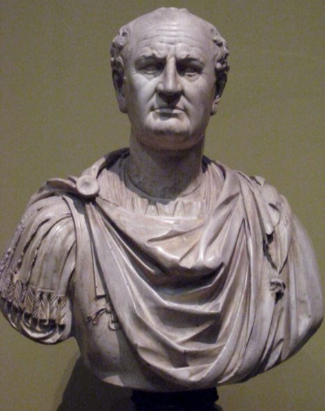 A stone bust of Emperor Vespasian, builder of the Colosseum.